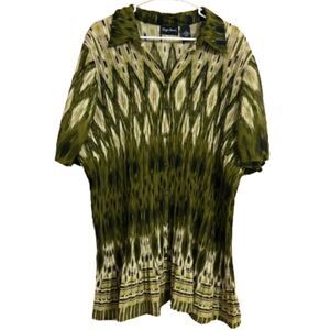 Maggie Barnes Women Green Multi Geometric Print in Textured Fabric Top Sz-3X